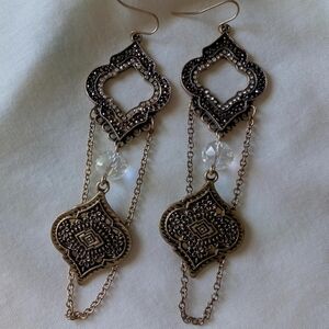 Vintage Inspired Filigree Dangle Earrings in Antique Gold